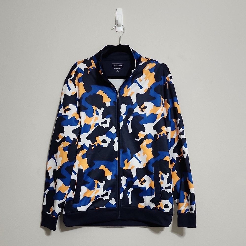 Men's Club Room Performance Jacket in Blue White and Orange Size L Large